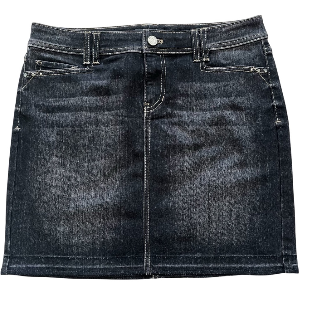 White House Black Market Dark Blue Denim Mini skirt with Rhinestone Detail 6